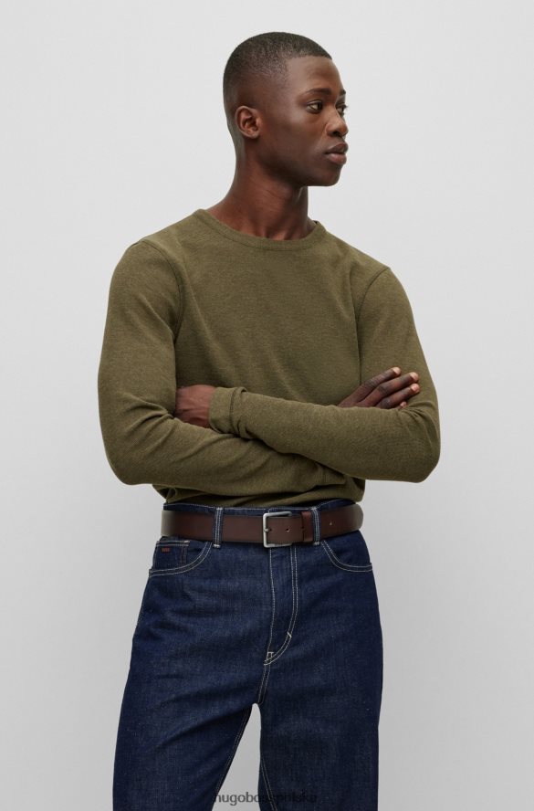 Hugo Boss Ciemnozielona koszulka Hugo o dopasowanym kroju z długim rękawem, wykonana z waflowej bawełny ciemnozielony R0X0H6978