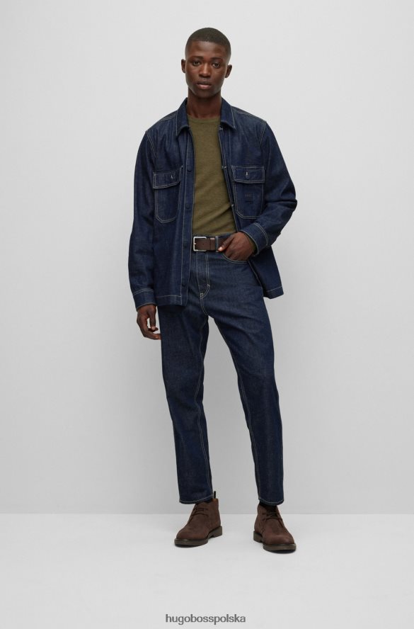 Hugo Boss Ciemnozielona koszulka Hugo o dopasowanym kroju z długim rękawem, wykonana z waflowej bawełny ciemnozielony R0X0H6978