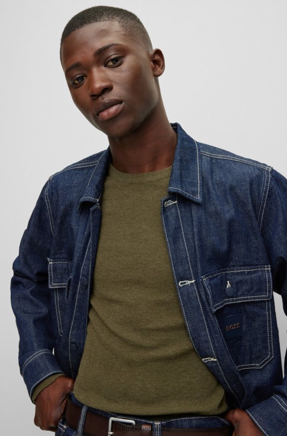 Hugo Boss Ciemnozielona koszulka Hugo o dopasowanym kroju z długim rękawem, wykonana z waflowej bawełny ciemnozielony R0X0H6978