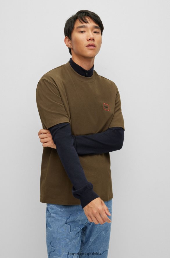 Hugo Boss Ciemnozielona koszulka Hugo o swobodnym kroju z bawełny organicznej z logo w ramce ciemnozielony R0X0H62670