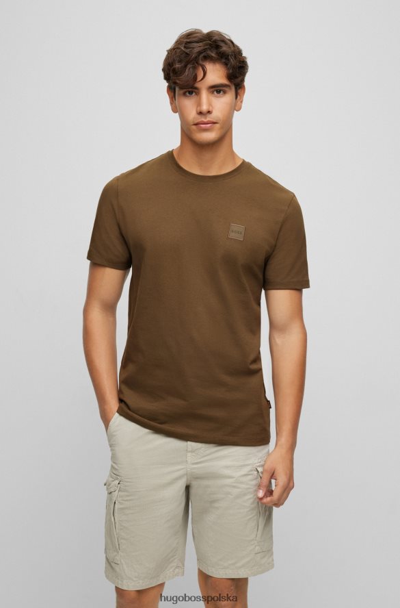 Hugo Boss Ciemnozielona koszulka o swobodnym kroju hugo z bawełnianego dżerseju z naszywką z logo ciemnozielony R0X0H61586