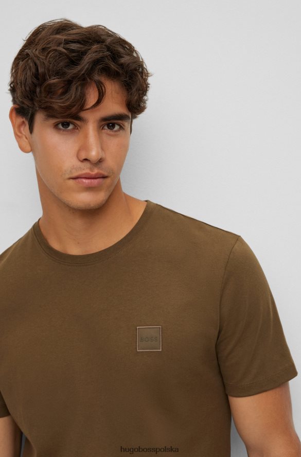 Hugo Boss Ciemnozielona koszulka o swobodnym kroju hugo z bawełnianego dżerseju z naszywką z logo ciemnozielony R0X0H61586