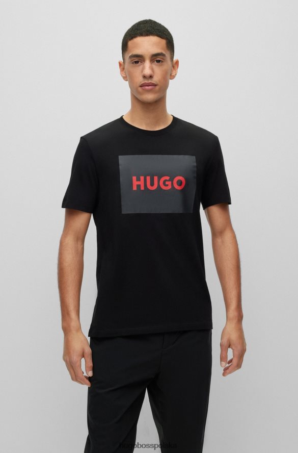 Hugo Boss Czarna bawełniana koszulka hugo z czerwoną metką z logo czarny R0X0H63134