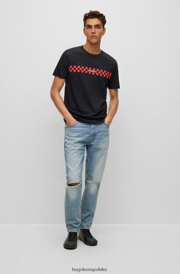 Hugo Boss Czarna bawełniana koszulka o regularnym kroju z grafiką logo hugo czarny R0X0H62020