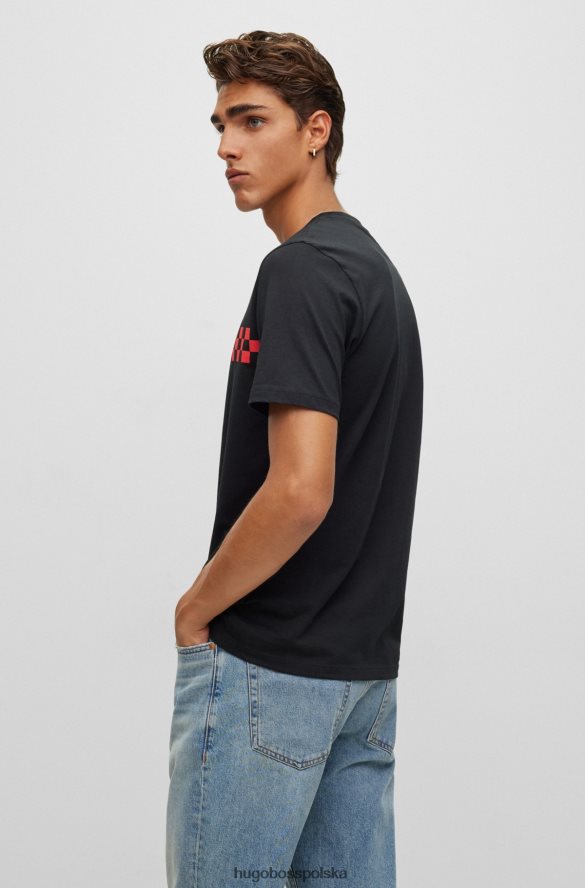 Hugo Boss Czarna bawełniana koszulka o regularnym kroju z grafiką logo hugo czarny R0X0H62020