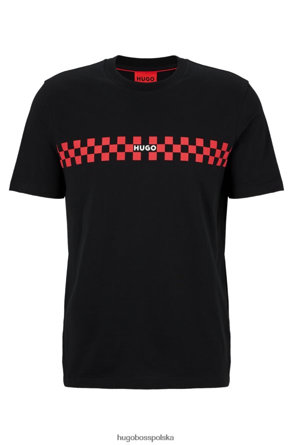 Hugo Boss Czarna bawełniana koszulka o regularnym kroju z grafiką logo hugo czarny R0X0H62020
