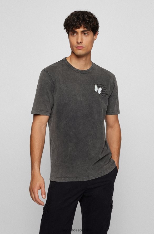 Hugo Boss Czarna koszulka Hugo o swobodnym kroju z barwionej bawełny z kreatywnymi grafikami czarny R0X0H63181