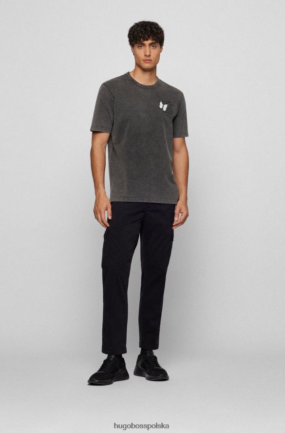 Hugo Boss Czarna koszulka Hugo o swobodnym kroju z barwionej bawełny z kreatywnymi grafikami czarny R0X0H63181