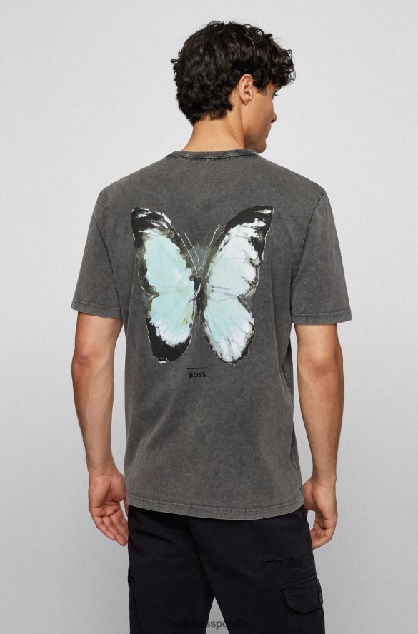 Hugo Boss Czarna koszulka Hugo o swobodnym kroju z barwionej bawełny z kreatywnymi grafikami czarny R0X0H63181