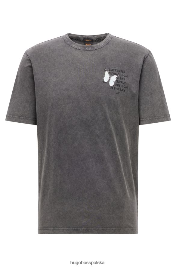 Hugo Boss Czarna koszulka Hugo o swobodnym kroju z barwionej bawełny z kreatywnymi grafikami czarny R0X0H63181