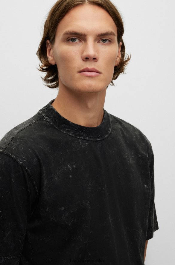 Hugo Boss Czarna koszulka Hugo o swobodnym kroju z bawełnianego dżerseju ze śniegiem czarny R0X0H63799