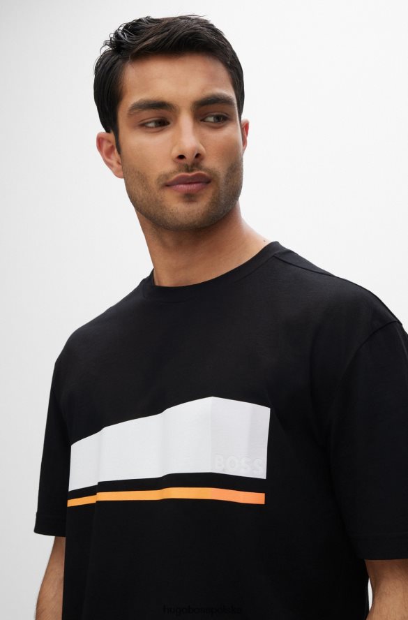 Hugo Boss Czarna koszulka Hugo o swobodnym kroju z bawełny organicznej z grafiką z logo czarny R0X0H62622