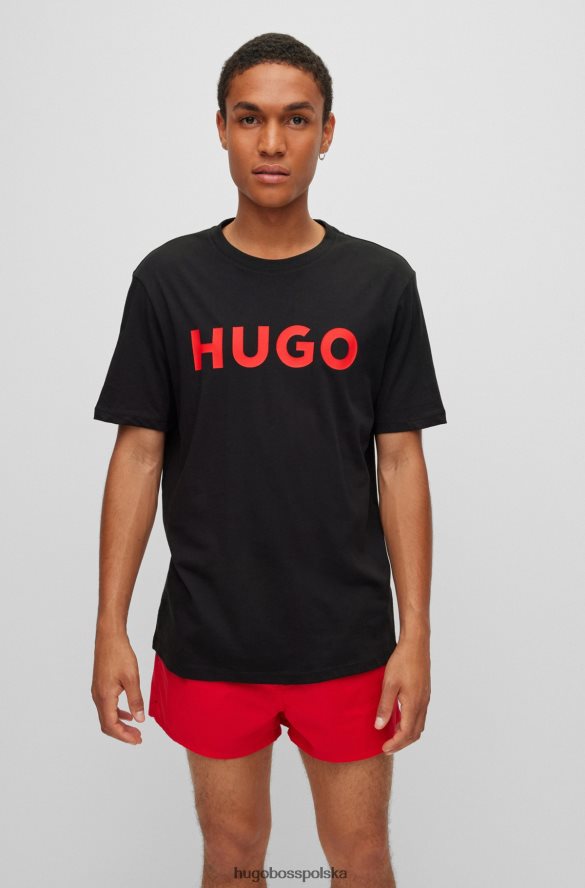 Hugo Boss Czarna koszulka Hugo z bawełnianego jerseyu o regularnym kroju z kontrastowym logo czarny R0X0H62181