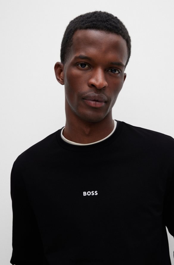 Hugo Boss Czarna koszulka Hugo z elastycznej bawełny o regularnym kroju z kontrastowym logo czarny R0X0H62869