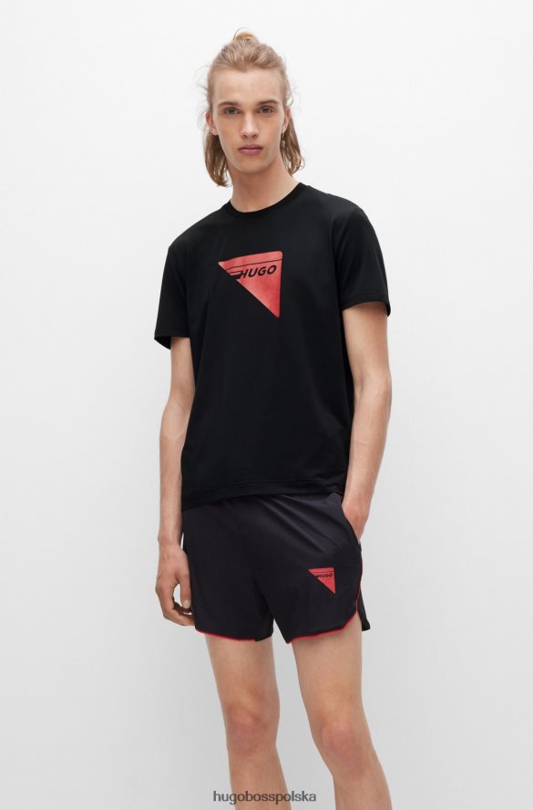 Hugo Boss Czarna koszulka Hugo z logo kapsuły, wykonana z elastycznej siateczki czarny R0X0H63517