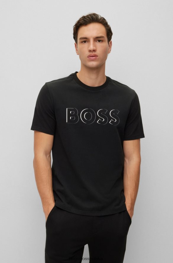 Hugo Boss Czarna koszulka Hugo ze szczotkowanej bawełny z nadrukiem dynamicznego logo czarny R0X0H62447