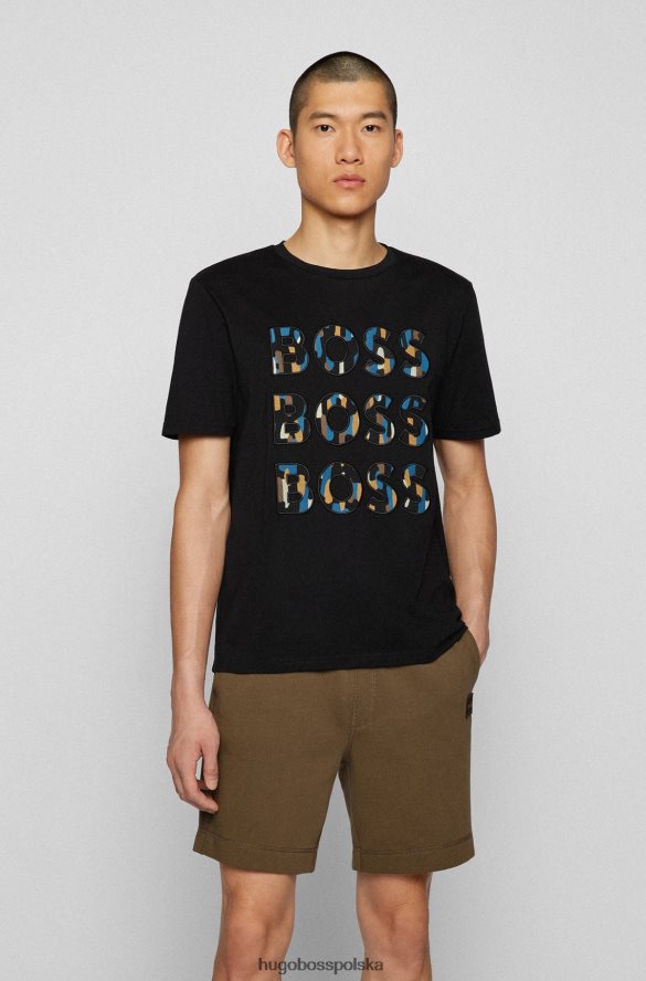 Hugo Boss Czarna koszulka hugo o swobodnym kroju z bawełnianego dżerseju z potrójnym logo czarny R0X0H62676