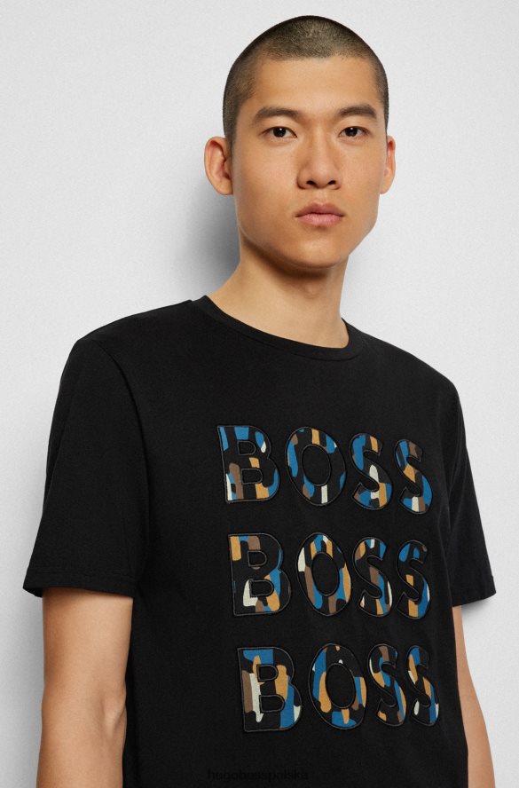 Hugo Boss Czarna koszulka hugo o swobodnym kroju z bawełnianego dżerseju z potrójnym logo czarny R0X0H62676