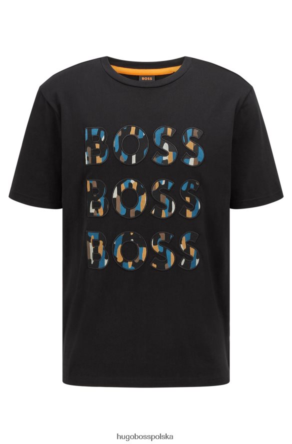Hugo Boss Czarna koszulka hugo o swobodnym kroju z bawełnianego dżerseju z potrójnym logo czarny R0X0H62676