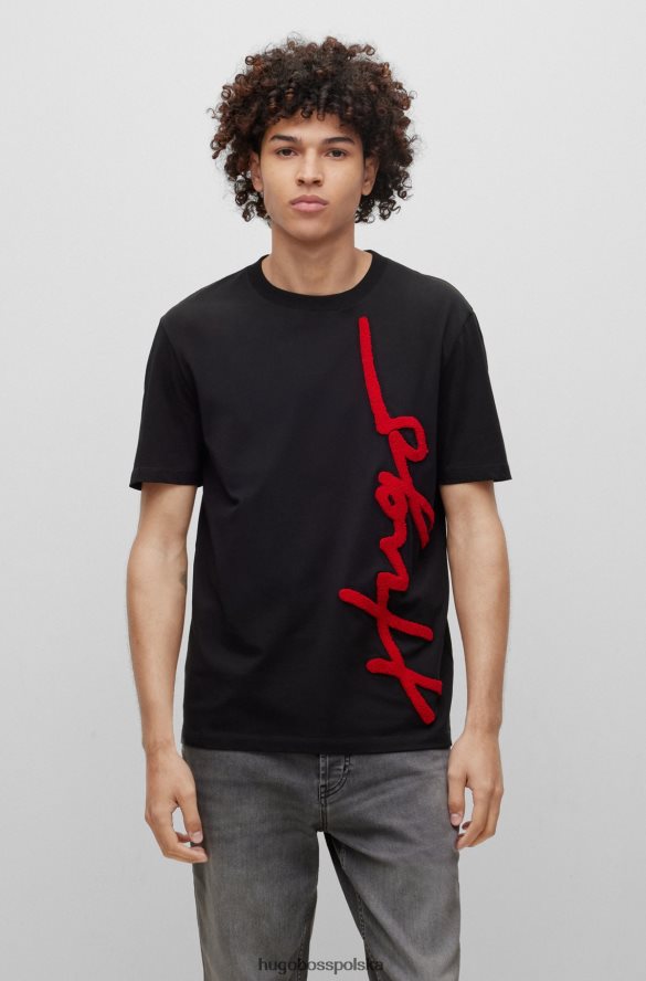 Hugo Boss Czarna koszulka hugo z bawełny organicznej z dużym haftem z logo czarny R0X0H63530
