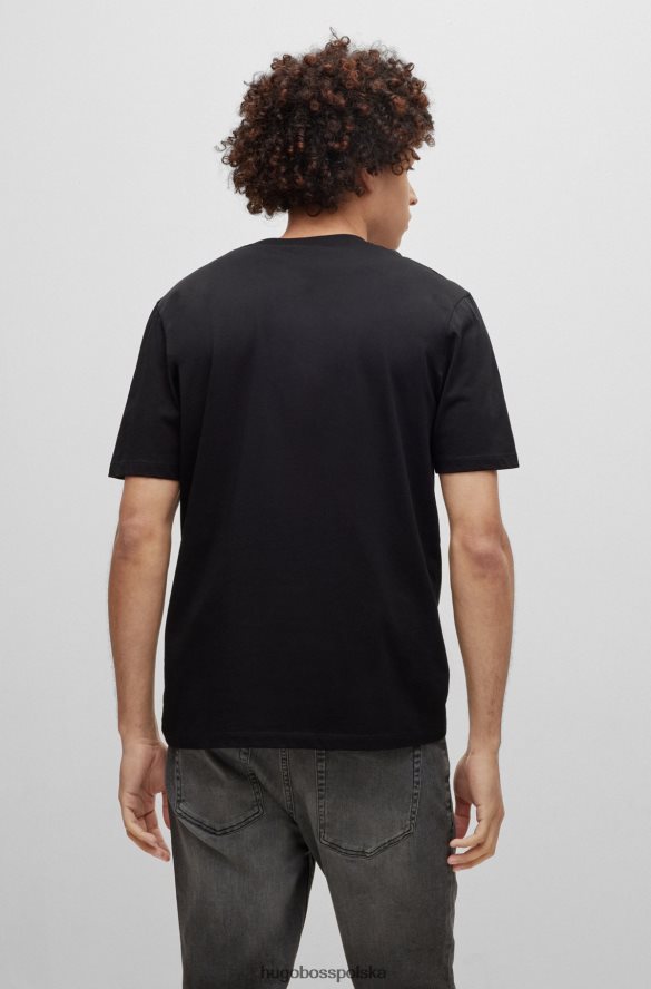 Hugo Boss Czarna koszulka hugo z bawełny organicznej z dużym haftem z logo czarny R0X0H63530