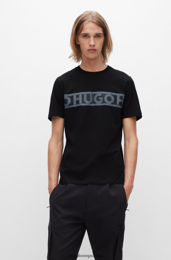 Hugo Boss Czarna koszulka hugo z bawełny organicznej z grafiką na taśmie z logo czarny R0X0H63513