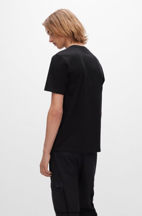 Hugo Boss Czarna koszulka hugo z bawełny organicznej z grafiką na taśmie z logo czarny R0X0H63513