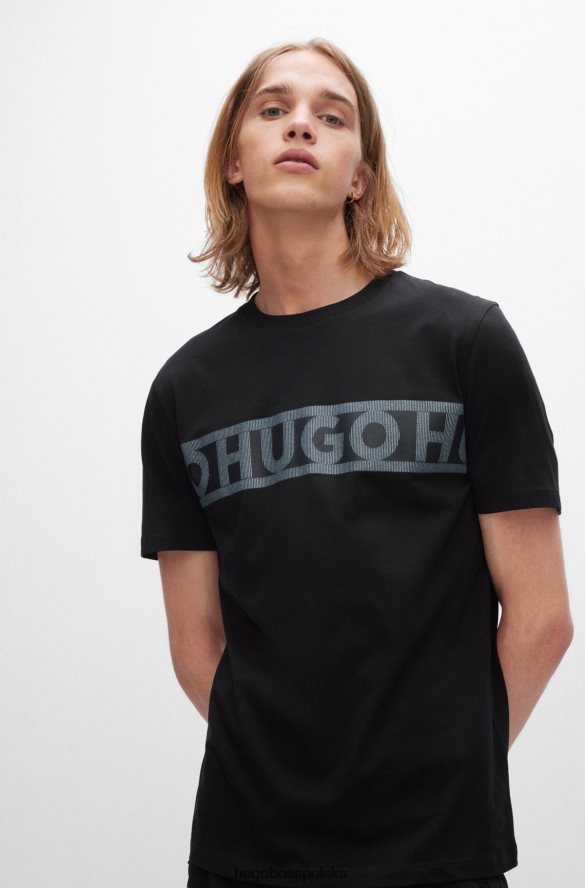 Hugo Boss Czarna koszulka hugo z bawełny organicznej z grafiką na taśmie z logo czarny R0X0H63513