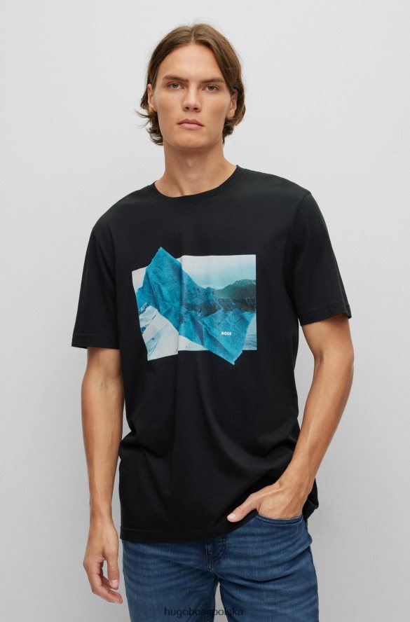 Hugo Boss Czarna koszulka hugo z bawełny pima o regularnym kroju i nadrukiem czarny R0X0H62796