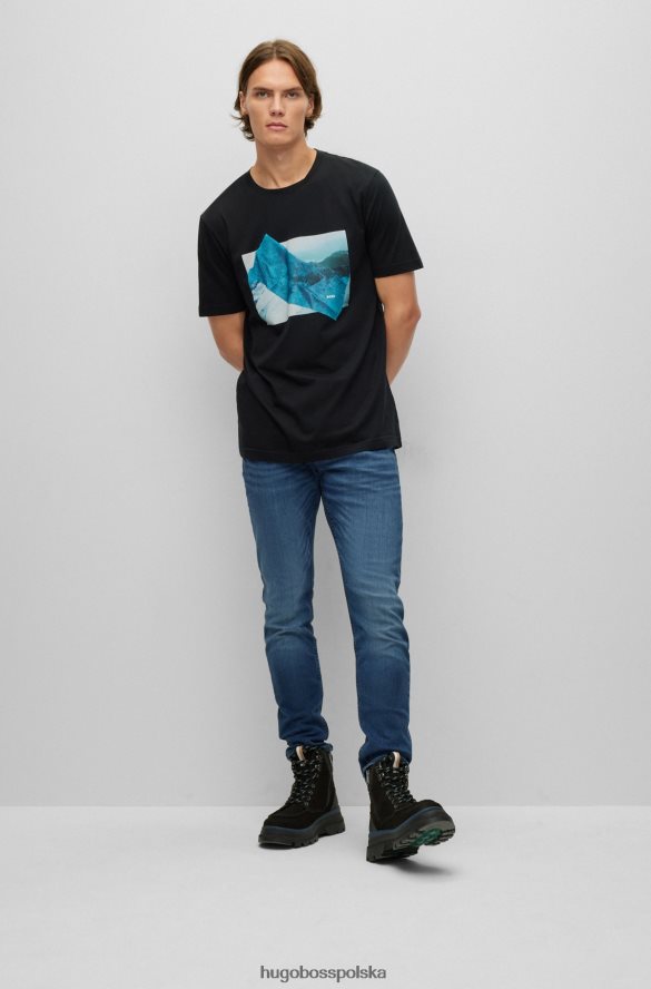 Hugo Boss Czarna koszulka hugo z bawełny pima o regularnym kroju i nadrukiem czarny R0X0H62796