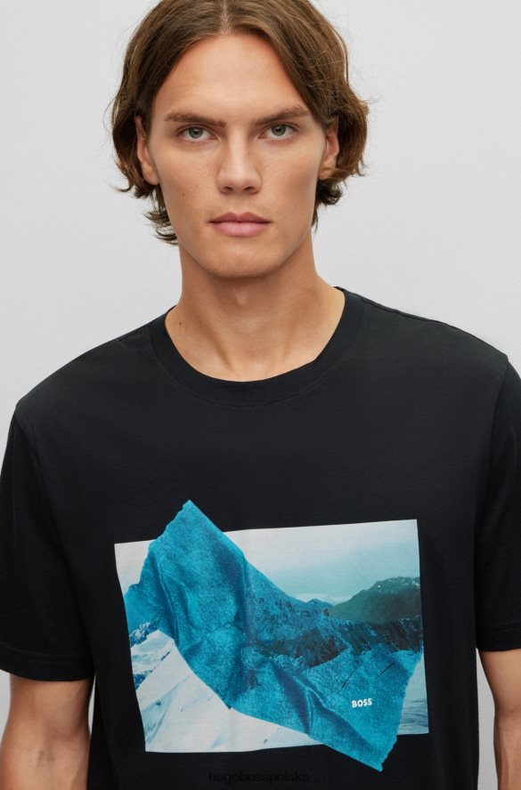 Hugo Boss Czarna koszulka hugo z bawełny pima o regularnym kroju i nadrukiem czarny R0X0H62796