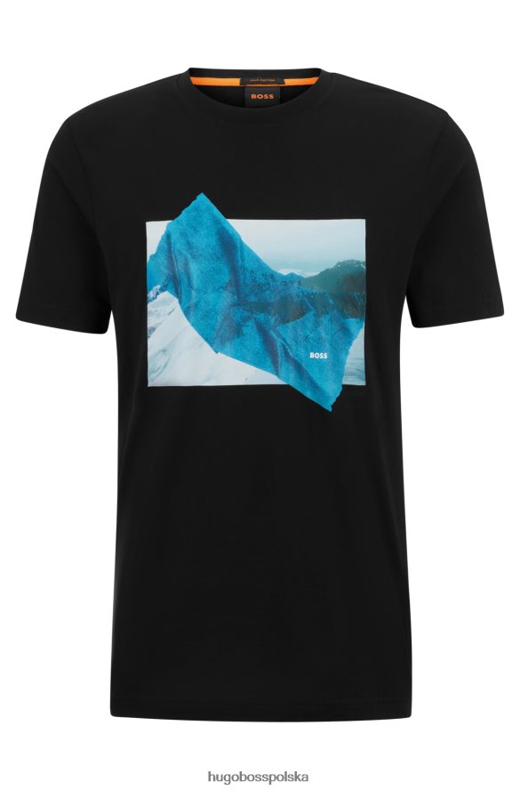 Hugo Boss Czarna koszulka hugo z bawełny pima o regularnym kroju i nadrukiem czarny R0X0H62796