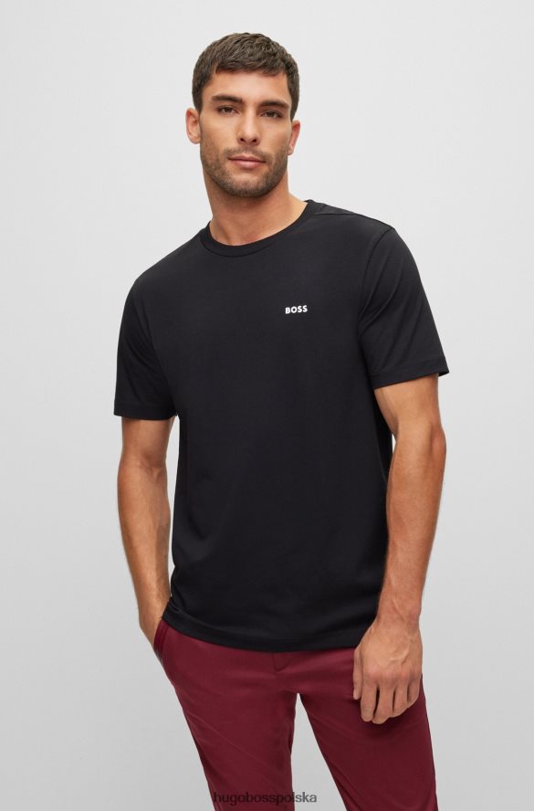 Hugo Boss Czarna koszulka hugo z elastycznej bawełny z kontrastowym logo czarny R0X0H61756