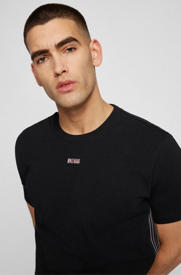 Hugo Boss Czarna koszulka hugo z elastycznej bawełny z wielobarwnym logo czarny R0X0H63441