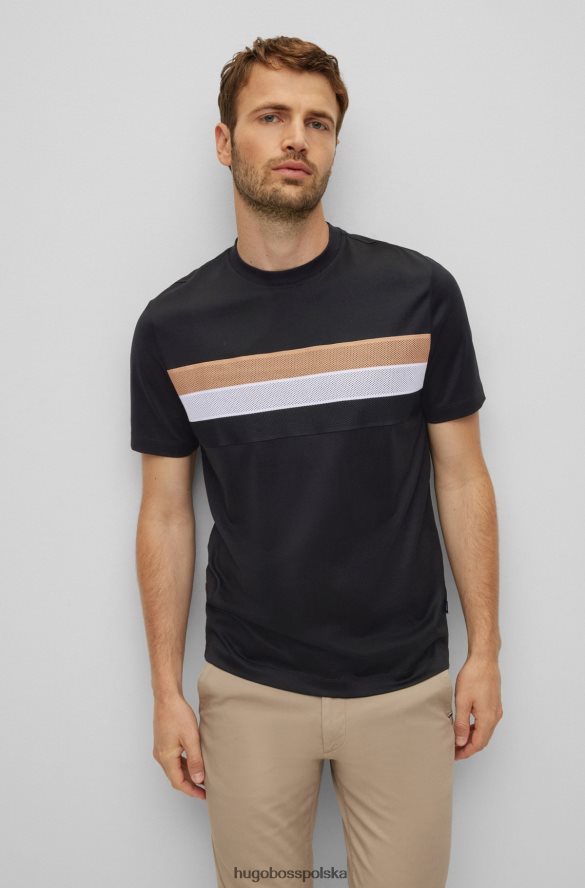 Hugo Boss Czarna koszulka hugo z merceryzowanej bawełny z charakterystycznym paskiem z siateczki czarny R0X0H63044