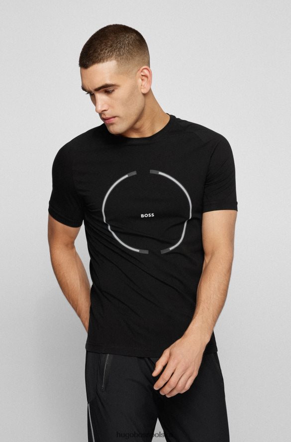 Hugo Boss Czarna koszulka o dopasowanym kroju z elastycznej bawełny z grafiką logo hugo czarny R0X0H63119
