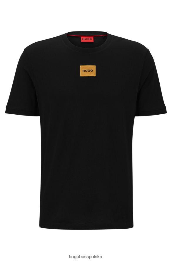 Hugo Boss Czarna koszulka z bawełnianego dżerseju Hugo z metaliczną naszywką z logo czarny R0X0H64173
