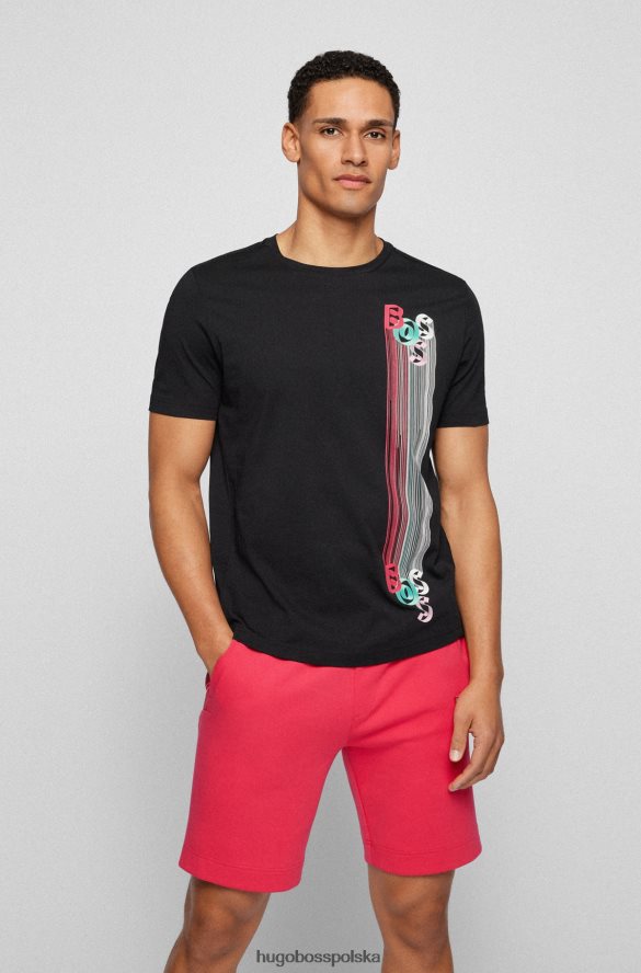 Hugo Boss Czarna koszulka z bawełnianego jerseyu Hugo o regularnym kroju z grafiką z logo czarny R0X0H64095