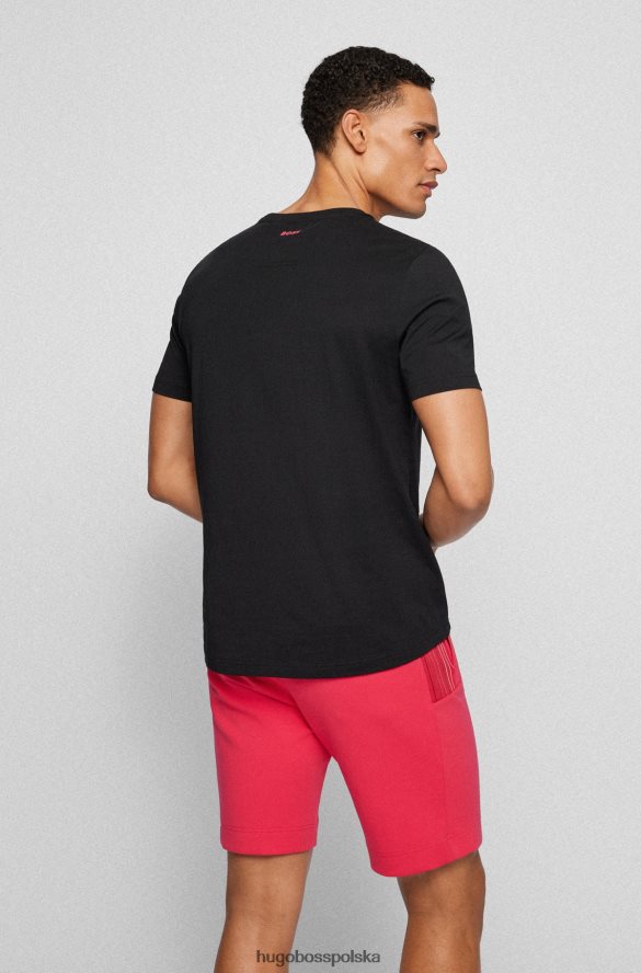 Hugo Boss Czarna koszulka z bawełnianego jerseyu Hugo o regularnym kroju z grafiką z logo czarny R0X0H64095