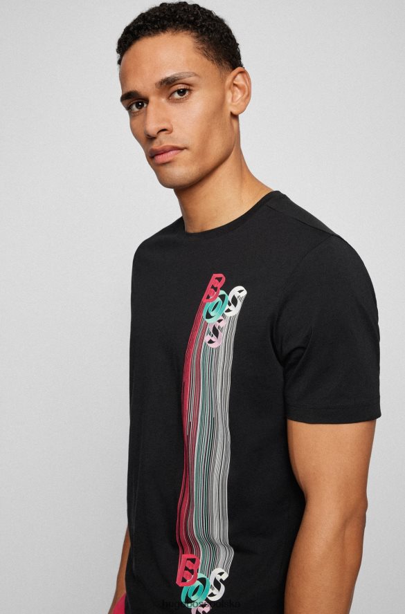 Hugo Boss Czarna koszulka z bawełnianego jerseyu Hugo o regularnym kroju z grafiką z logo czarny R0X0H64095