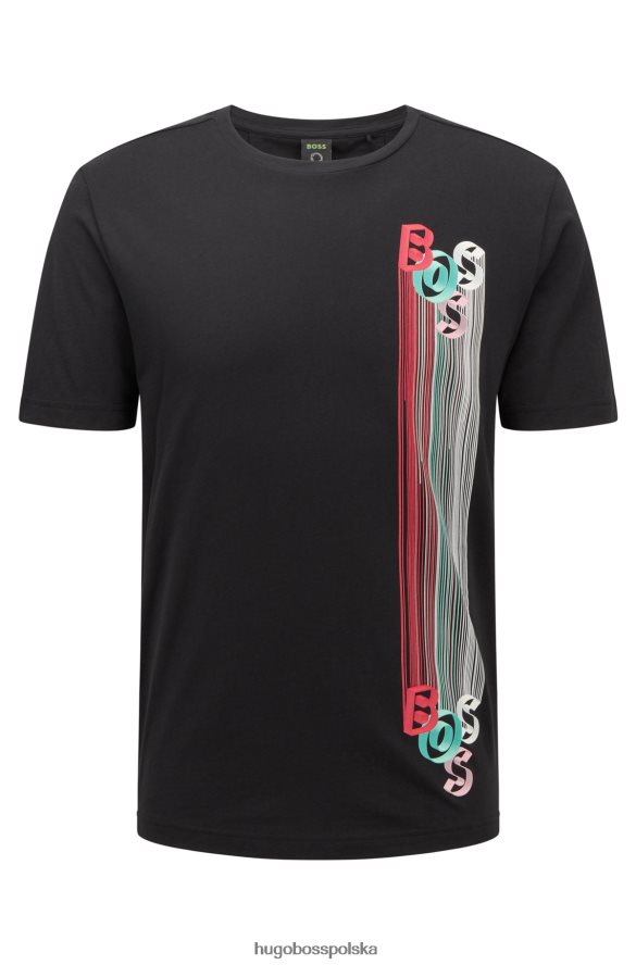 Hugo Boss Czarna koszulka z bawełnianego jerseyu Hugo o regularnym kroju z grafiką z logo czarny R0X0H64095