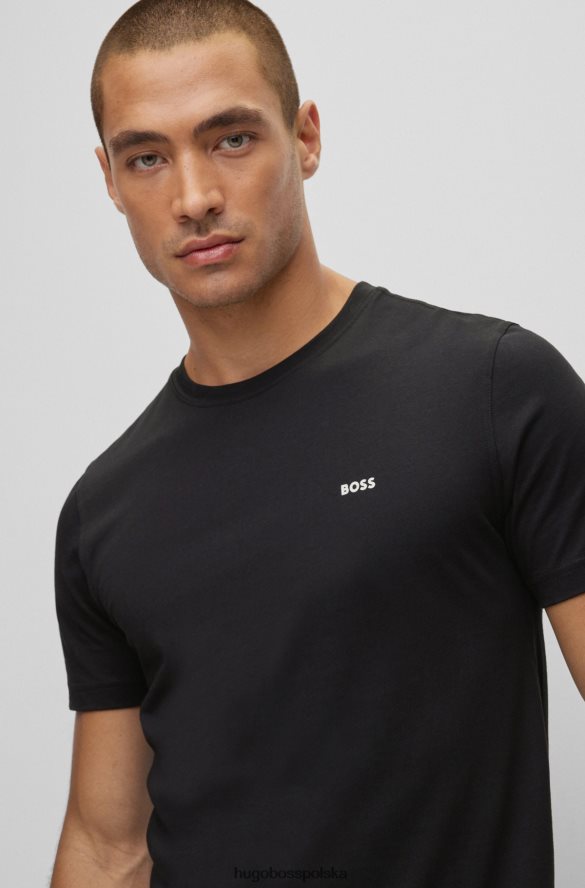 Hugo Boss Czarna koszulka z bawełnianego jerseyu hugo z grafiką i brandingiem czarny R0X0H63153
