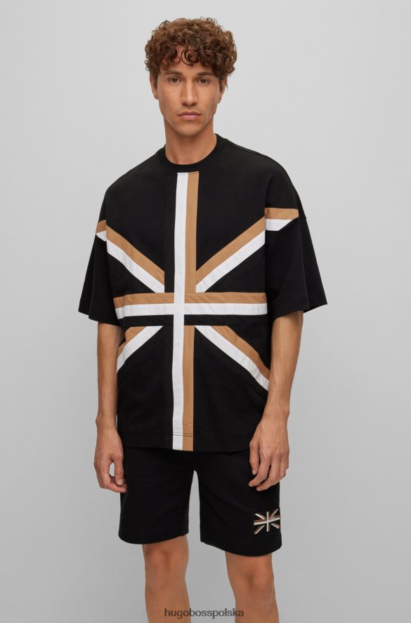 Hugo Boss Czarna koszulka z bawełny organicznej z motywem Union Jack i taksówką Hugo czarny R0X0H63667