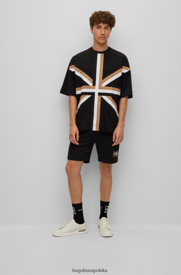 Hugo Boss Czarna koszulka z bawełny organicznej z motywem Union Jack i taksówką Hugo czarny R0X0H63667