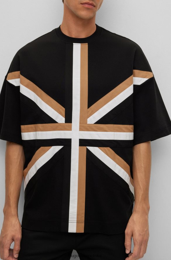 Hugo Boss Czarna koszulka z bawełny organicznej z motywem Union Jack i taksówką Hugo czarny R0X0H63667
