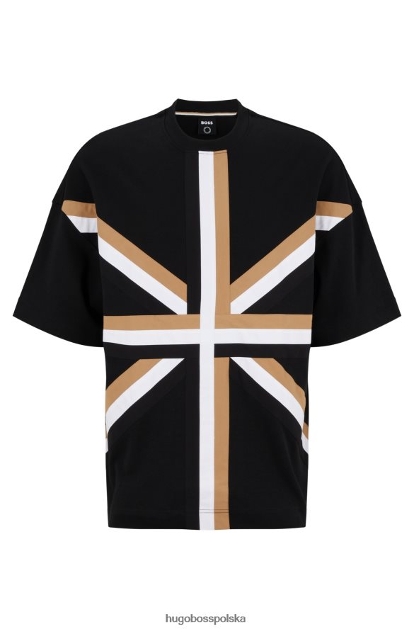 Hugo Boss Czarna koszulka z bawełny organicznej z motywem Union Jack i taksówką Hugo czarny R0X0H63667