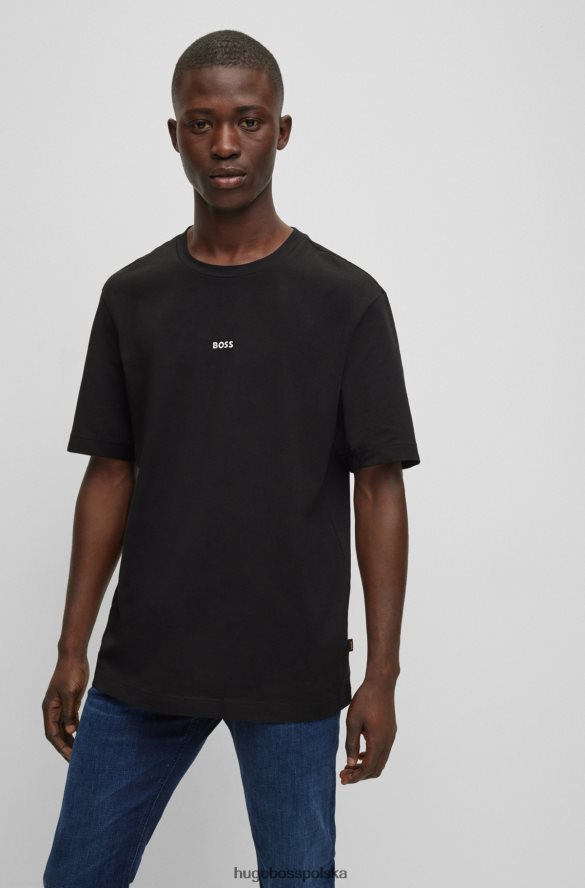 Hugo Boss Czarny T-shirt hugo o swobodnym kroju z elastycznej bawełny z nadrukiem logo czarny R0X0H61176