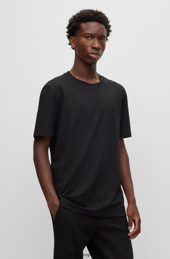 Hugo Boss Czarny T-shirt hugo z mieszanki bawełny o strukturze bąbelkowo-żakardowej czarny R0X0H6908