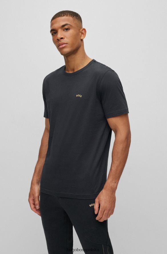 Hugo Boss Czarny T-shirt z okrągłym dekoltem z bawełny organicznej z zakrzywionym logo hugo czarny R0X0H62001