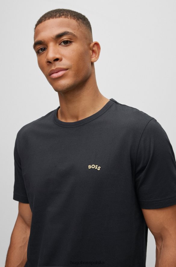 Hugo Boss Czarny T-shirt z okrągłym dekoltem z bawełny organicznej z zakrzywionym logo hugo czarny R0X0H62001